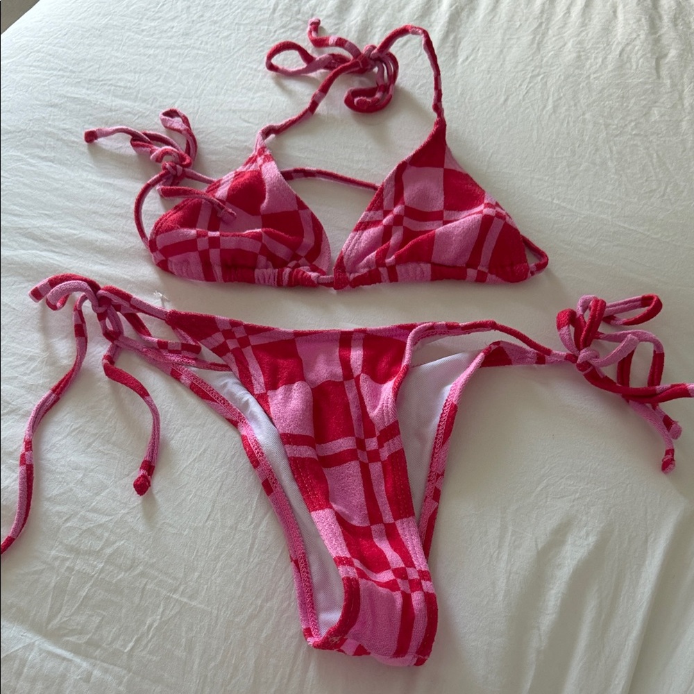 Pink and Red Checkered Bikini Set